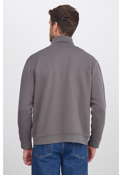 Tudors Unisex Relax Fit Rahat Kesim Pamuklu 3 İplik İçi Polarlı Fermuarlı Cepli Gri Sweatshirt Hırka-41678 Koyu Gri