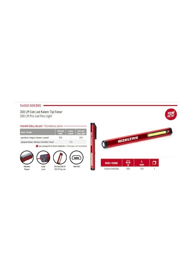 İzeltaş Cob Led Şarjlı Kalem Tipi Fener 300 Lm 14000005385