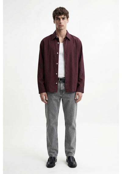 Antioch Relaxed Fit Çizgili Erkek Gömlek Bordo