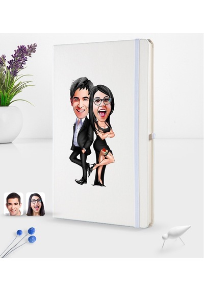 Kişiye Özel Sevgililer Karikatürlü Beyaz Termo Deri Defter 16X24C N11.990