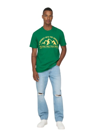Only Bisiklet Yaka Baskılı Erkek T-shirt Yeşil