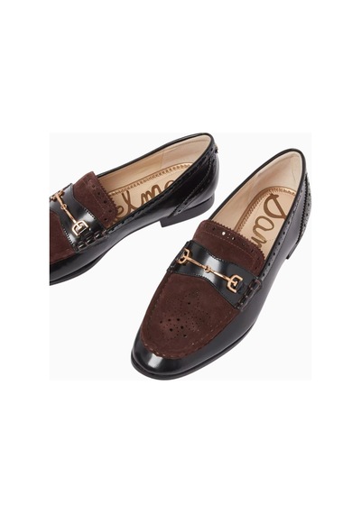 Sam Edelman Liona Siyah Deri Süet Detaylı, Altın Tokalı Kadın Loafer Ayakkabı