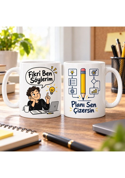 Fikir Ve Plan 2'li Porselen Kupa Seti - Model 494