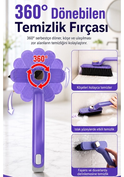 Cımbızlı Döner Başlıklı Dip Köşe Temizlik Fırçası Derz Fayans Lavabo Fırçası 24 Cm