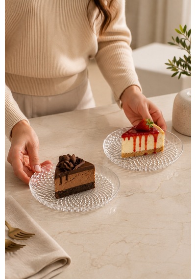Porsima Tokyo 10788 6'lı Desenli Cam Pasta Tabak Seti 16 Cm Tatlı & İkram Tabağı