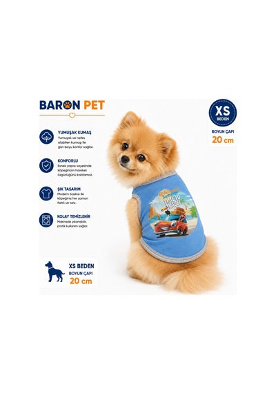 Köpek Tişörtü Xs Beden Boyun Çapı 20 Cm Time To Travel Baskılı Kolsuz Atlet - Mavi