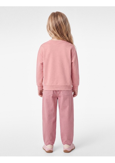 Koton Viskon Karışımlı Bisiklet Yaka Uzun Kollu Baskılı Sweatshirt Pembe 7wmg10049ak Gül