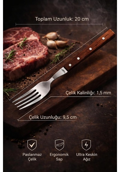 Hand Craft Serisi Steak Et Bıçağı Çatalı 6 Lı Set Mutfak Bıçak Seti Mtf-060 Çok Renkli