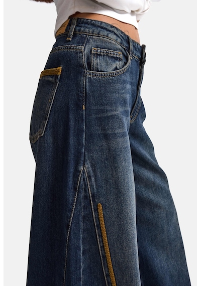 Kadın Koyu Kot 2w6-8 Palazzo Fit Nakış Detaylı Özel Tsarım Denim Jean