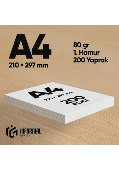 İnformal Fotokopi Kağıdı Premium Kalite A4 80 Gr 200 Yaprak