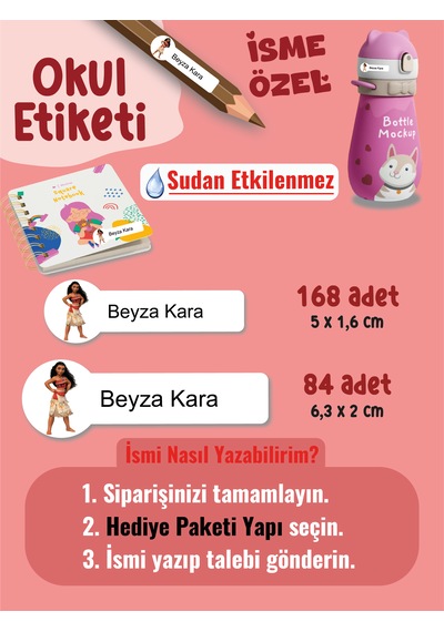 Okul Etiketi Kalem Defter Etiketi Moan Temalı Özel İsim Yazılabilen Etiket - 252adet