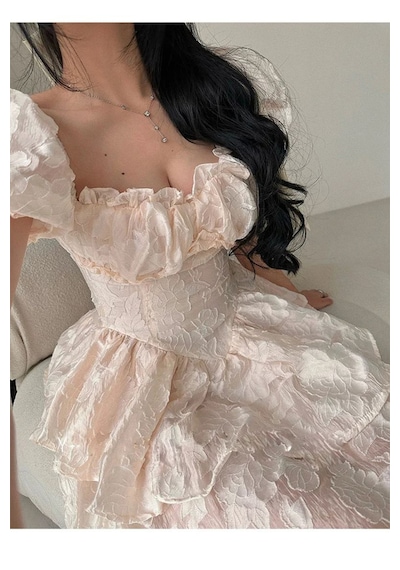 Fashion Cocktail Kabarık Balon Kol Kabartma Kumaş Süper Mini Tütü Prenses Orta Çağ Elbise Krem Fashion Cocktail Kabarık Balon Kol Kabartma Kumaş Süper Mini Tütü Prenses Orta Çağ Elbise Krem