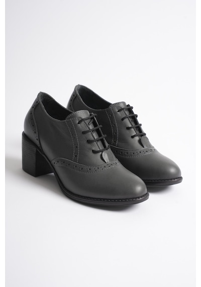 Analin Shoes Kadın Hakiki Deri Bağcıklı Klasik Topuklu Ayakkabı Gri