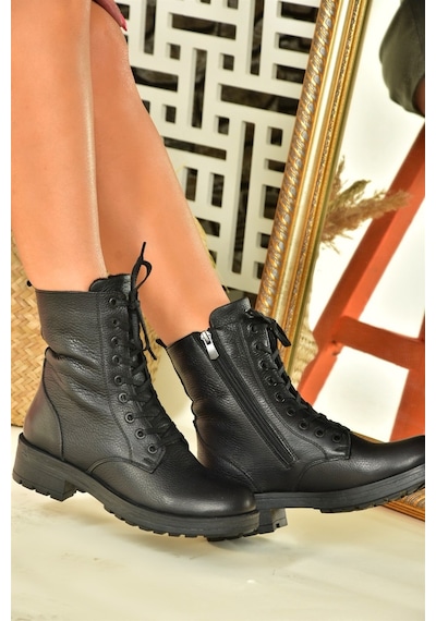 Fox Shoes Siyah Hakiki Deri Günlük Kadın Postal Bot N555400103 Siyah