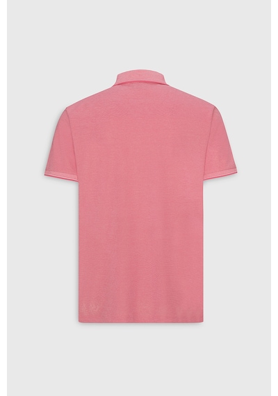 Ac&Co / Altınyıldız Classics 4A4820200047Fub3 Düğmeli Polo Yaka Cepsiz Slim Fit Erkek Tişört Fuşya - Beyaz Beyaz - Pembe