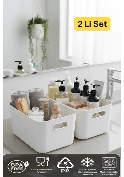 Bath 2 Adet Banyo Düzenleyici Organizer Beyaz Renk Plastik Çok Amaçlı Dolap Düzenleyici Plastik 25 X Diğer