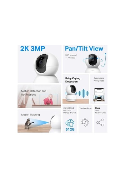 Tp-link Tapo 2k Bebek Monitörü Panorama/eğilebilir Güvenlik Kamerası, Hareket Algılamalı Köpek Kamerası, İki Y Genel