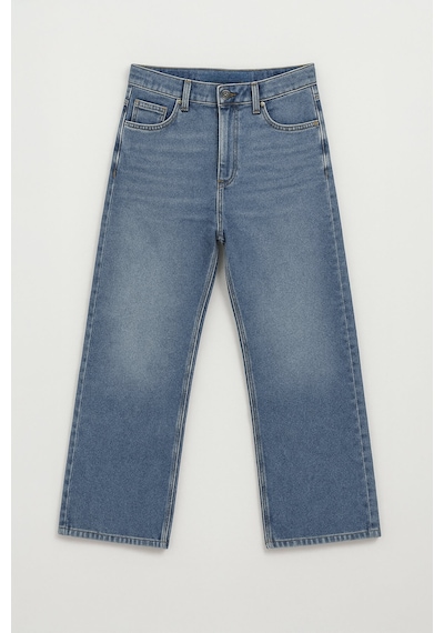 Kadın Yüksek Bel Wide Leg Mavi Jean Pantolon Mavi
