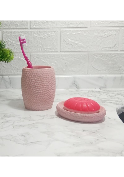 Sıa 2 Li Banyo Seti.Pembe Petek Model.Poliresin Pembe