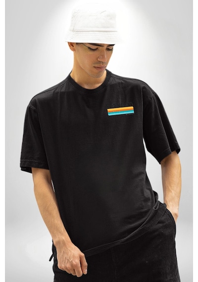 Bodrum Türkiye Siyah Oversize Unisex Ön Sol Yan Minimal Baskılı Tişört Koyu Siyah