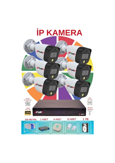 Fury 6 Lı Ip Güvenlik Kamera Seti Sesli 4mp Gece Renkli Su Geçirmez 5515s 1tb