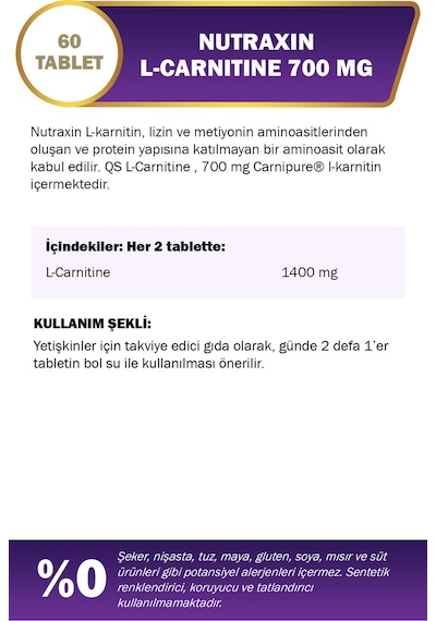 Nutraxin L-Carnitine 700 mg 60 Tablet