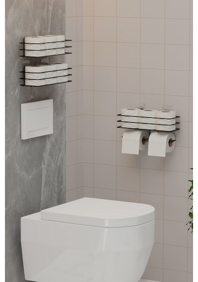 Yapışkanlı Yedekli 3'lü Set Tuvalet Kağıtlığı Wc Tuvalet Kağıdı Askısı Ve Tutucu Siyah Metal
