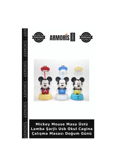 Mickey Mouse Masa Üstü Lamba Şarjlı Usb Okul Cagina Çalışma Masası Doğum Günü Çok Renkli
