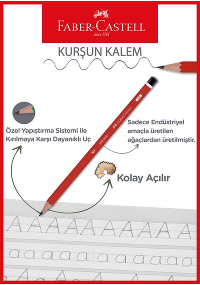 Köşeli Mercanlı Kırmızı Kurşun Kalem 12'li Hb Uç, Kırılmaya Dayanıklı, İz Bırakmadan Silinir Çok Renkli