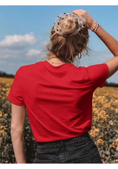 Dreamer T-shirt - Kırmızı Baskılı Oversize Bisiklet Yaka Kısa Kol Tişört Kırmızı