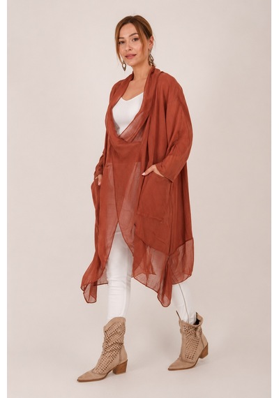 Eren Style Italyan Ipek Detaylı Oversize Kaftan & Bluz Kiremit
