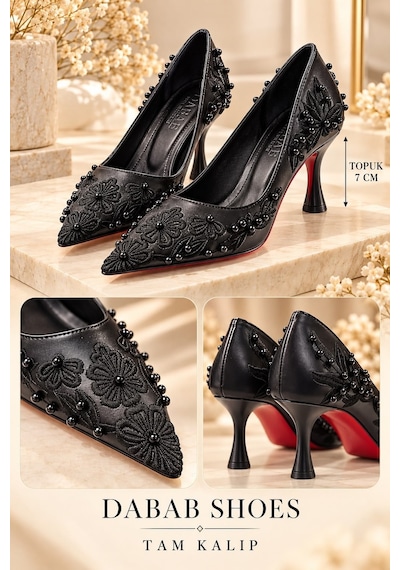 Dabab Shoes Vıanel Kadın Siyah Çiçek Nakışlı İnci İşlemeli Sivri Burun 7 Cm Kadeh Topuklu Abiye Stiletto Ayakkabı Dabab Shoes Vıanel Kadın Siyah Çiçek Nakışlı İnci İşlemeli Sivri Burun 7 Cm Kadeh Topuklu Abiye Stiletto Ayakkabı