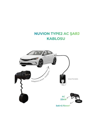 Elektrikli Araç 15 Metre Type2 Ac Şarj Kablosu Seti-tüm Modellerle Uyumlu Elektrikli Araç Type2 Ac Kablo 15 Metre