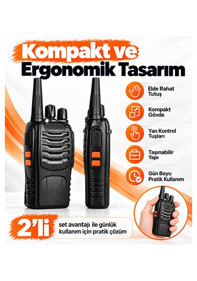 16 Kanallı El Telsizi 2 Li Set 1500 Mah Şarjlı Batarya Uhf 400 470 Mhz Led El Fenerli