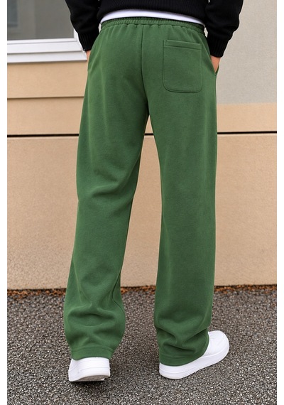 Tarz Cool Erkek Oversize Baggy Fit Eşofman Altı %100 Pamuk 3 İplik Şardonlu Bol Paça Rahat Kesim Yeşil