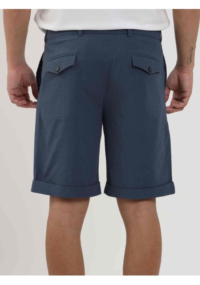 Dufy Indigo Erkek Slim Fit Gofre Desenli Short - 104682-Indigo İndigo