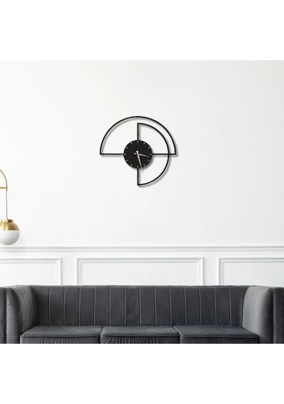 Metal Duvar Saati İç Çember Dakika Detaylı Dekoratif Saat Siyah-46 X 46