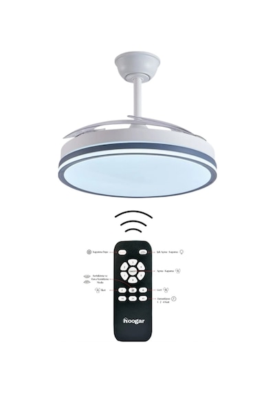 Hoogar German Kuhle Antrasit Tavan Vantilatörü 3 Renk Led Gizli Pervaneli Kumandalı Dimmer Ayarlı Bl Sistem Isınmaz Motor