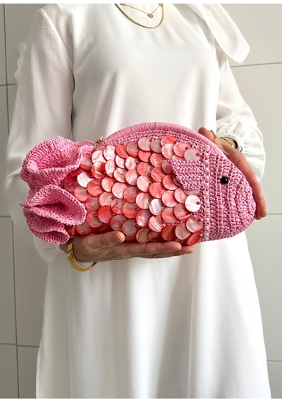 Bolca Emek El Yapımı Pullu Balık Tasarım Kadın Çanta Pembe - 916401767 Pembe - 916401767 Pembe