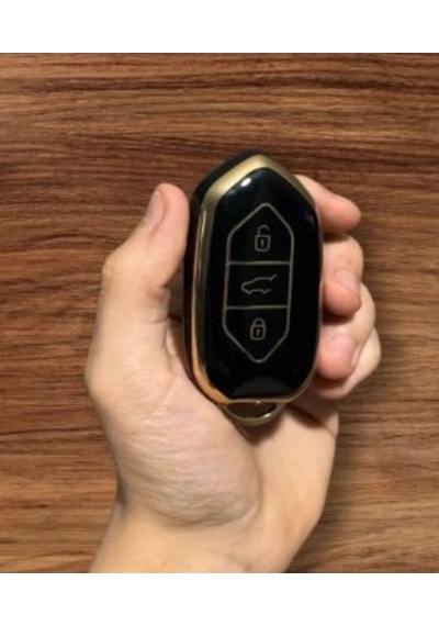 Togg T10x Uyumlu Anahtar Koruma Kılıfı Siyah / Altın Detaylı Lütf