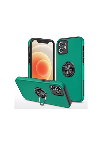 Newface Apple İphone 12 Kılıf Elit Yüzüklü Kapak - Yeşil