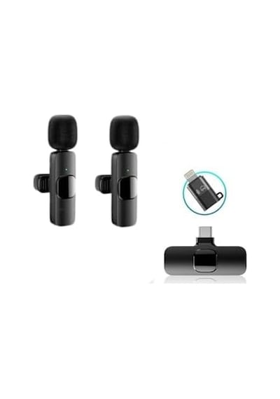 K9-d2 Type-c Lightning Dönüştürücülü Wireless Kablosuz Çiftli Yaka Mikrofonu