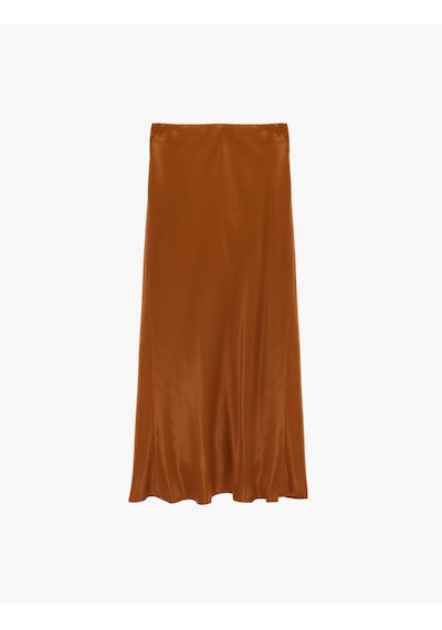 Koton Slim Fit Balık Kesim Saten Midi Etek Kahverengi 6sak70065pw Kahve