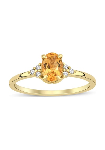 Citrine Oval Tektaş Pırlanta Yüzük Sarı