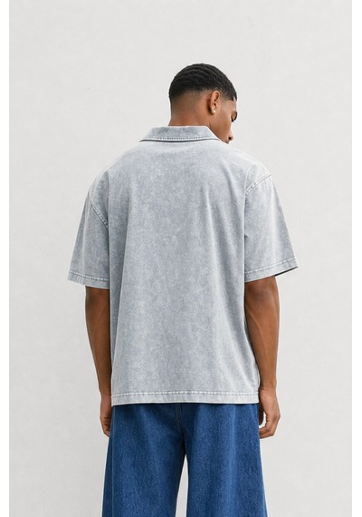 Respire Erkek 24207 Baskılı Yıkamalı Oversize T-shirt Gri