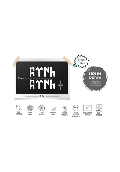 Bay Etiket Rfhlm70 Reflektif Gokturkce Turk Yazisi 2'Li Set