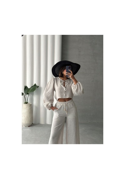Verymoda Çizgili Önden Bağlamalı Bluz F1804 Taş Gümüş