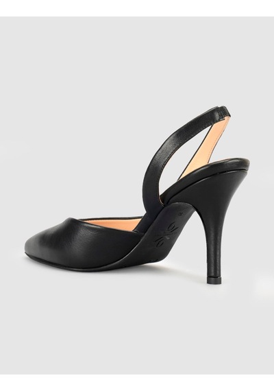 Cabani Siyah Süet Hakiki Deri Slingback Stiletto Kadın Ayakkabı
