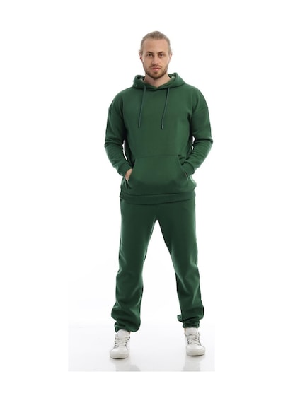 Polostate Erkek Kapüşonlu Kanguru Cepli Sweatshirt Koyu Yeşil