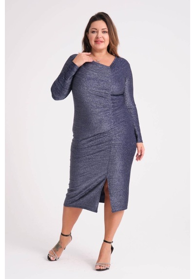 Mooi Xxl Kadın Lacivert Drape Ve Yırtmaç Detay Büyük Beden Esnek Simli Elbise-lacivert Lacivert Mooi Xxl Kadın Lacivert Drape Ve Yırtmaç Detay Büyük Beden Esnek Simli Elbise-lacivert Lacivert